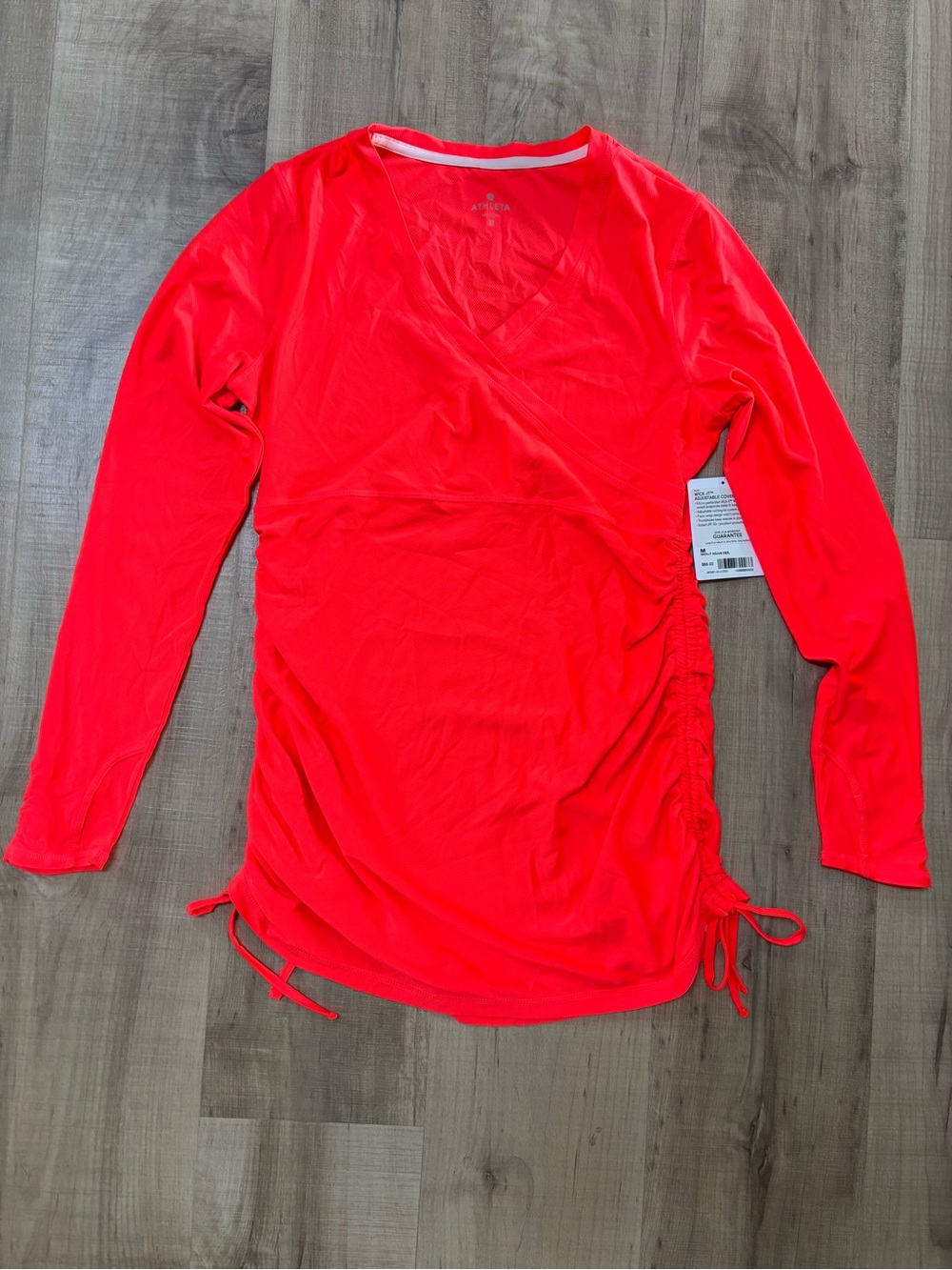 Athleta Neon Pink Long-Sleeve Ruched Side Swim Coverup